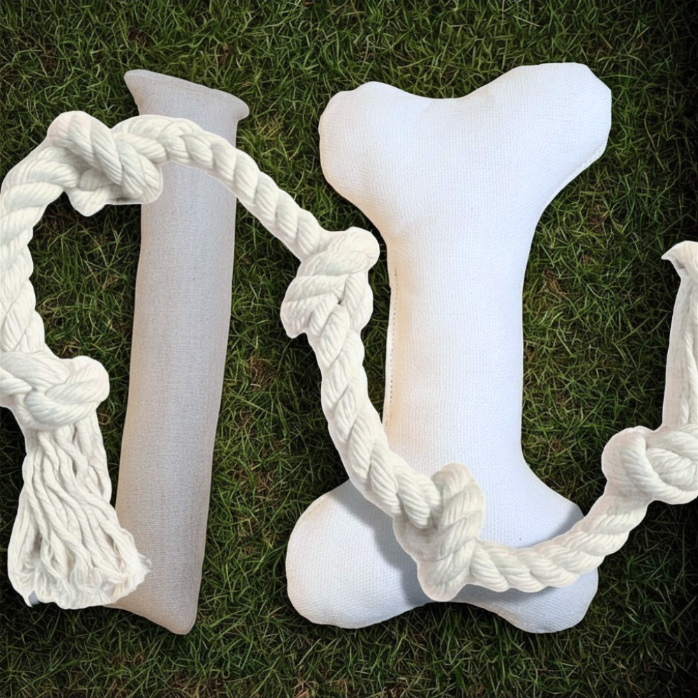 Natural Dog Toy Bundle for Cuddles, Fetch and Tugging - Small to Large Dogs Options